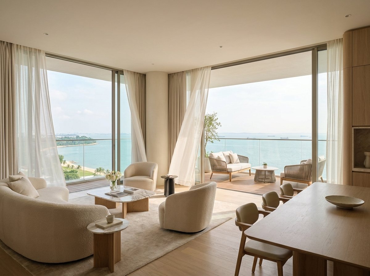 Living and dining space with sea views — artist's impression